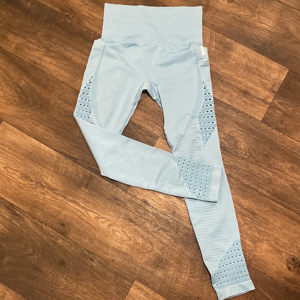 Like New Gymshark Baby Blue Small Leggings w/ cute hole cutouts & tummy control